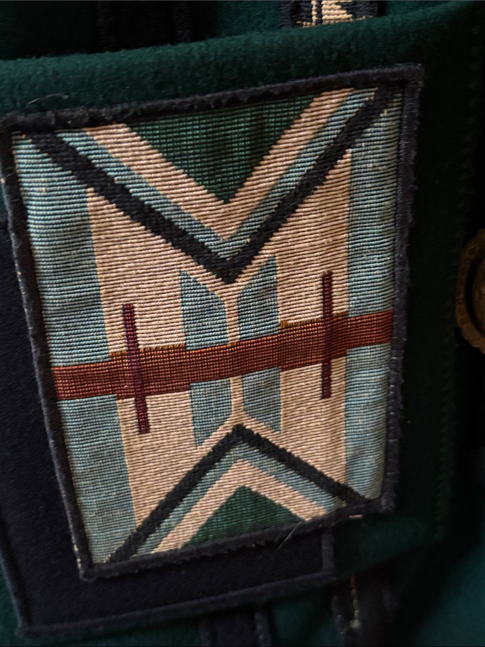 Coloratura Wool Green Patterned Jacket w Tribal Patch Pockets Small / Medium - Picture 4 of 6